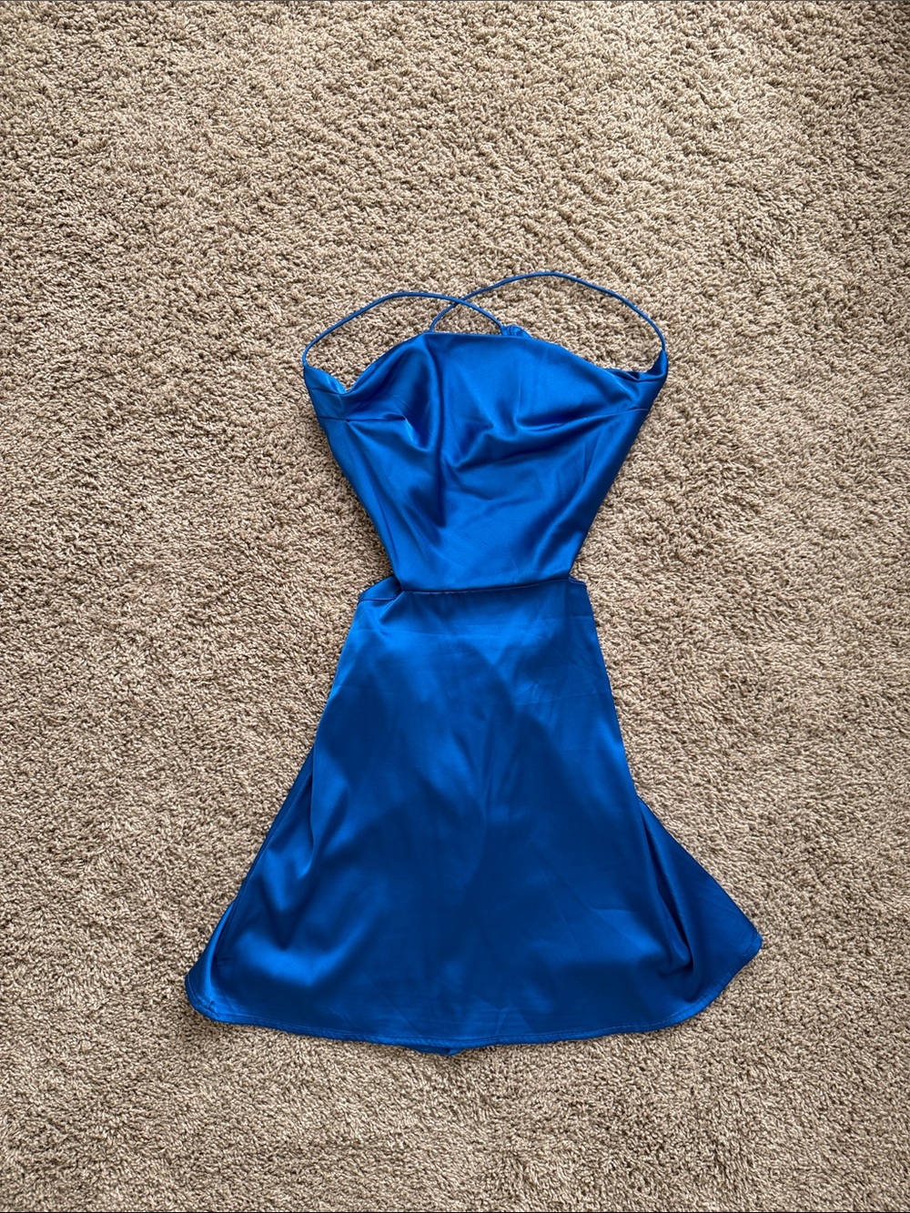 Blue Satin Spaghetti-Strap Slip Dress